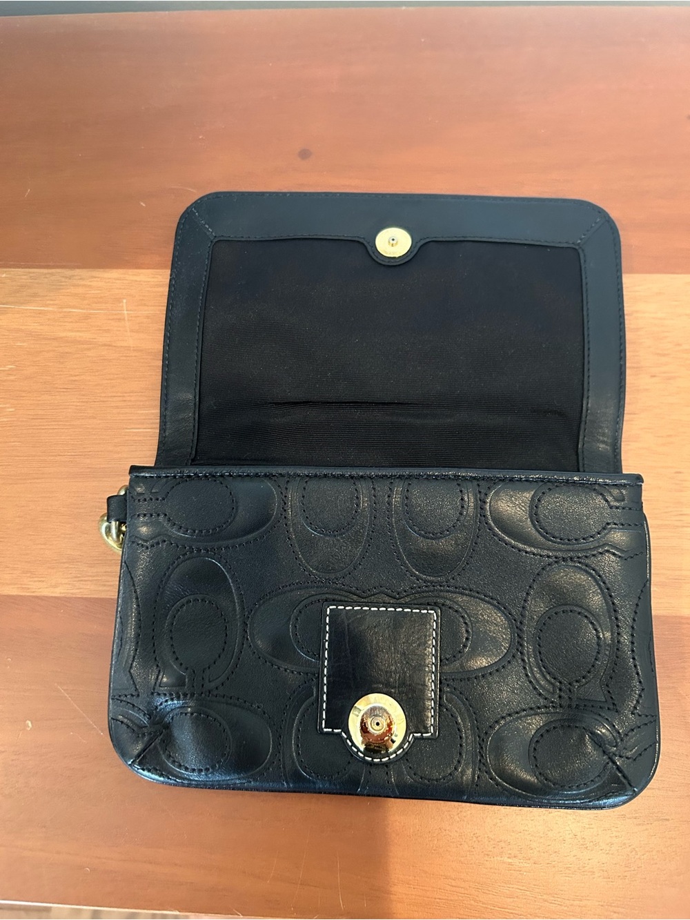 Vintage Coach Logo Embossed Leather Wristlet Black - Picture 4 of 5